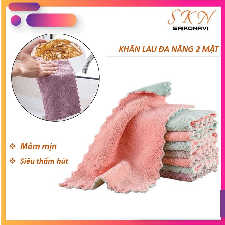 COMBO 5 KHĂN Khăn lau đa năng 2 mặt siêu thấm hút, khăn lau bếp chén đĩa, khăn khăn lau tay, khăn lau bàn, lau kính đa năng