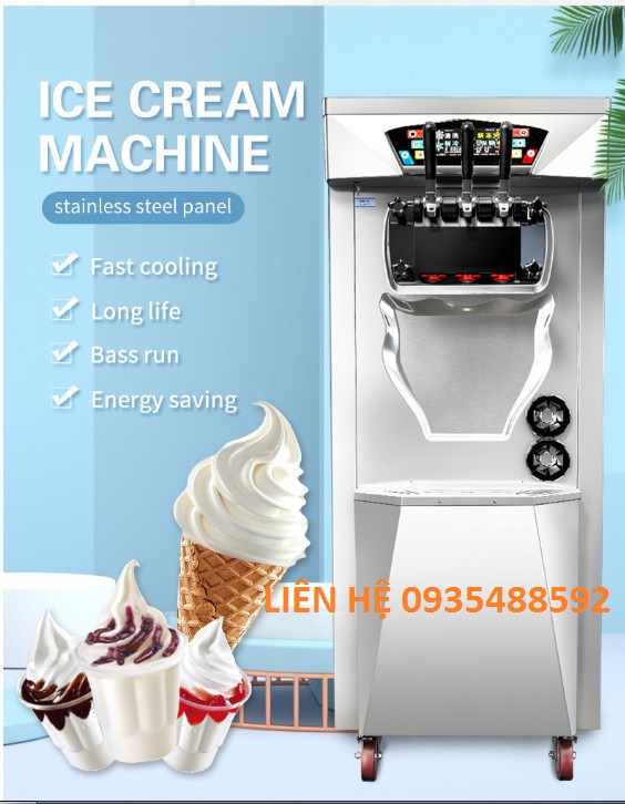 Máy làm kem tươi 3 vòi-thân máy thiết kế inox 304 sáng đẹp,tay gạc kem inox-hàng cao cấp -Thương hiệu: Guangshen Model: BJK288CEJ-D2