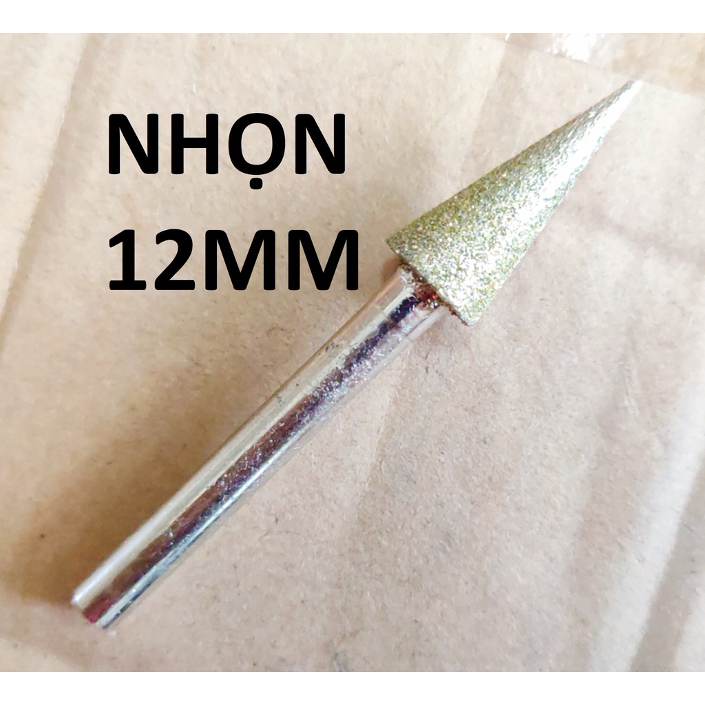 Mũi mài kim cương, mũi mài khắc đá, ngọc, hình nhọn 6mm, cán 6mm