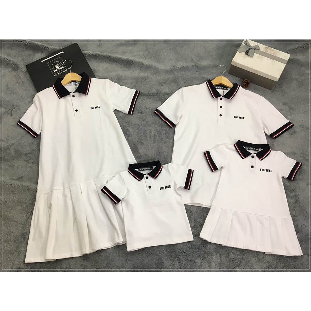Set gia đình polo áo + váy FIG TREE màu trắng( hàng thiết kế đủ size + hình cận cảnh)