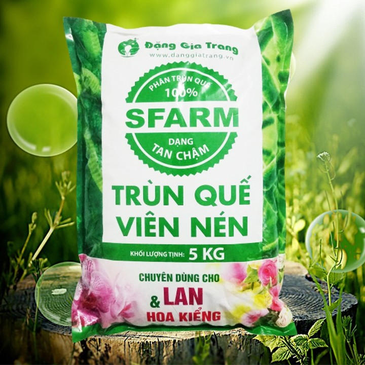Phân trùn quế sfarm viên nén tan chậm chuyên dùng cho lan và hoa kiểng trồng chậu bịch 5kg