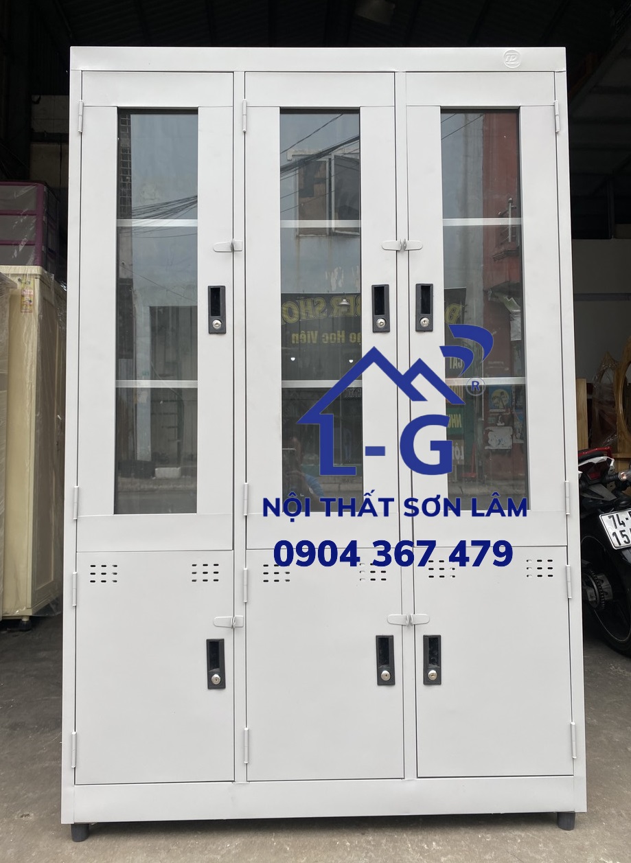 Tủ hồ sơ 3 cửa kiếng dày màu xám