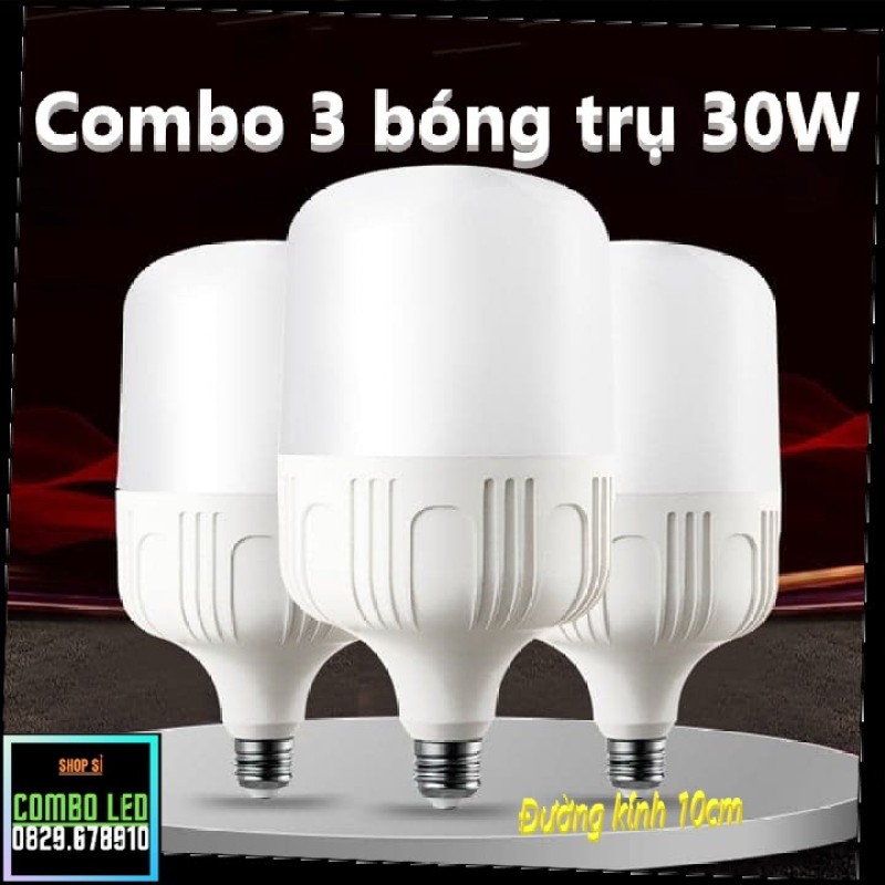 Bộ 3 bóng đèn LED trụ tròn 30W ánh sáng trắng (có tản nhiệt nhôm - bảo hành 12 tháng)