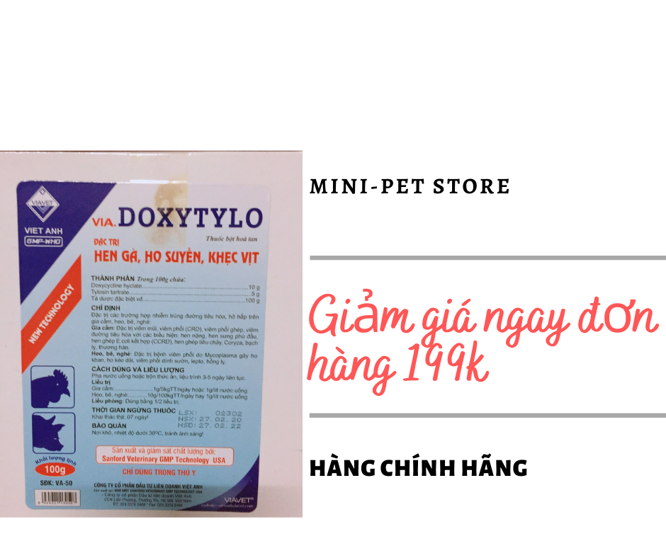 [100G KHÁNG SINH] HEN, KHÒ KHÈ (CRD) - VIA DOXYTYLO  (THÚ Y VIỆT ANH)
