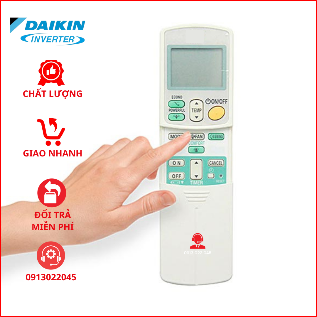 Remote máy lạnh Daikin Inverter 2 nút viền xanh.