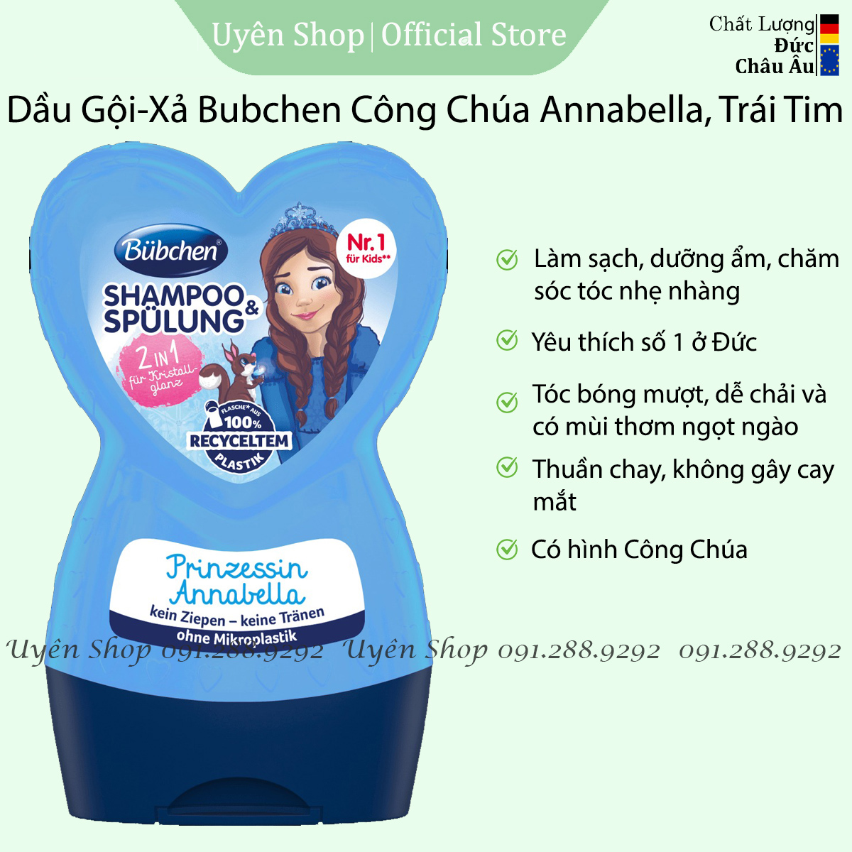 Dầu Gội Xả 2In1 Bubchen Công Chúa Rosalea HÀNG ĐỨC, Giúp tóc Bé Suôn Mượt, Ngát Hương Thơm 230ml