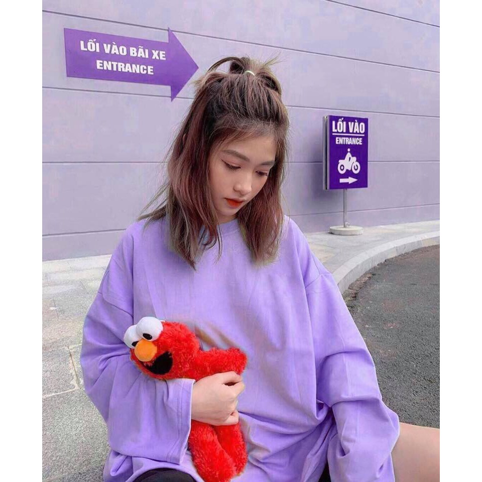 Áo Thun tay dài trơn Màu Tím dáng thụng basic - áo long tee unisex full size basic SW050