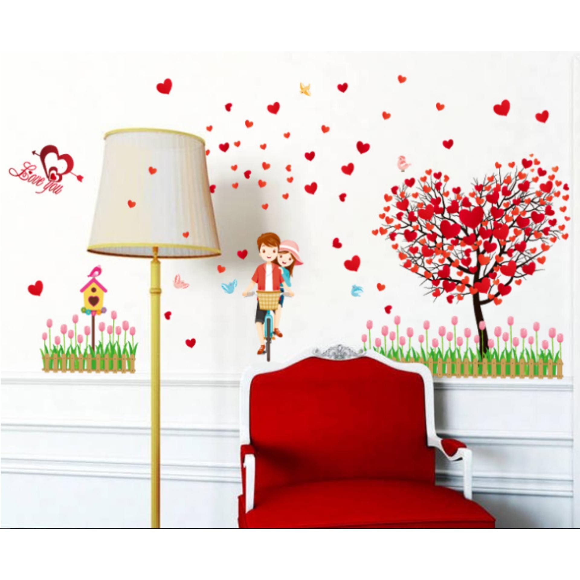DECAL DÁN TƯỜNG CÂY TRÁI TIM VÀ CẶP ĐÔI XE ĐẠP 12