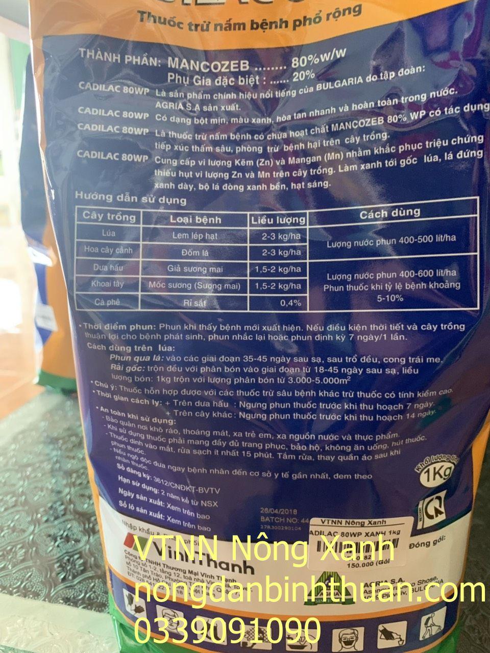 THUỐC TRỪ BỆNH CADILAC 80WP XANH 1kg
