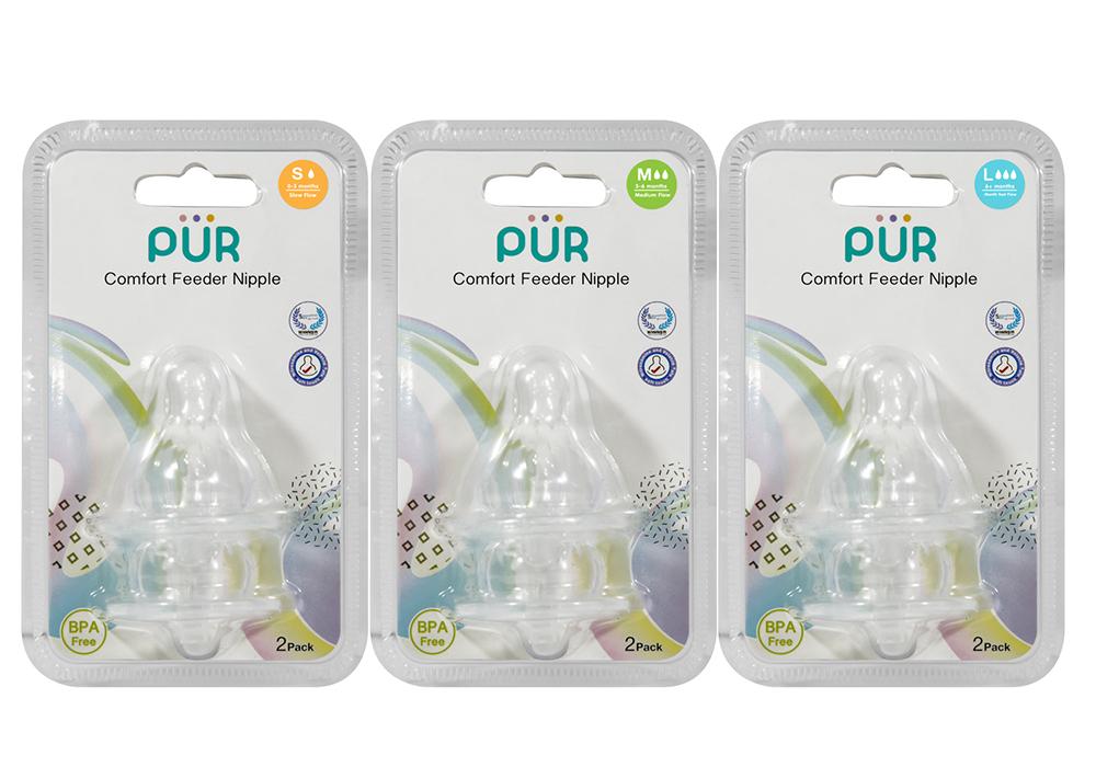 VỈ 2 NÚM TI CHO BÌNH CỔ THƯỜNG PUR COMFORT FEEDER