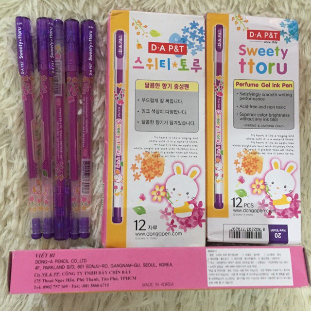 Bút viết mực gel D-A P&T Sweety Ttoru 0.38mm (Sản xuất tại Hàn Quốc)
