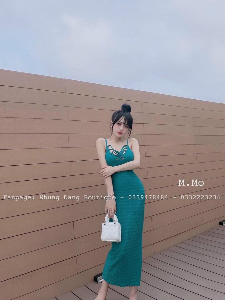 Đầm body 2 dây dáng dài đan dây trước ngực siêu xinh