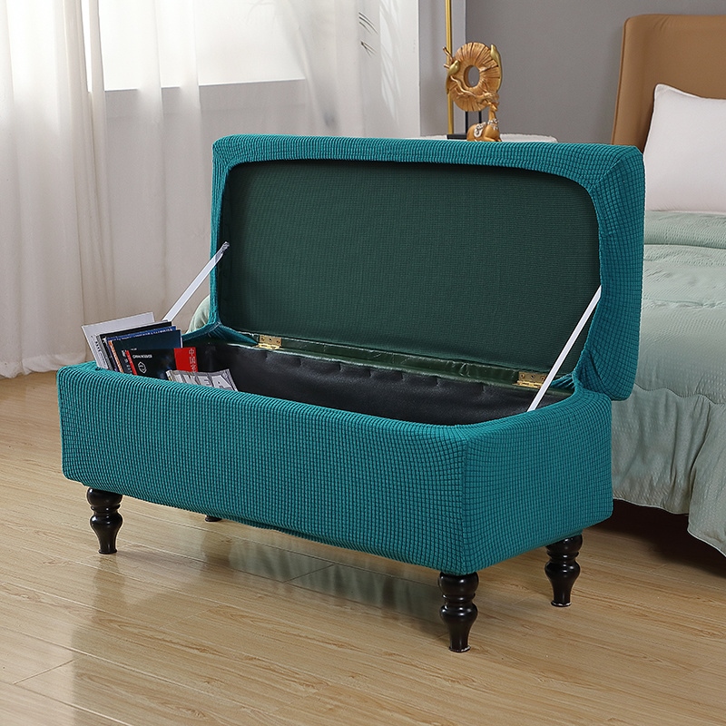 hot！【DT】✺✎  Elastic Footstool Cover Fleece Ottoman Slipcover Protector Rectangular Stool Covers for Room