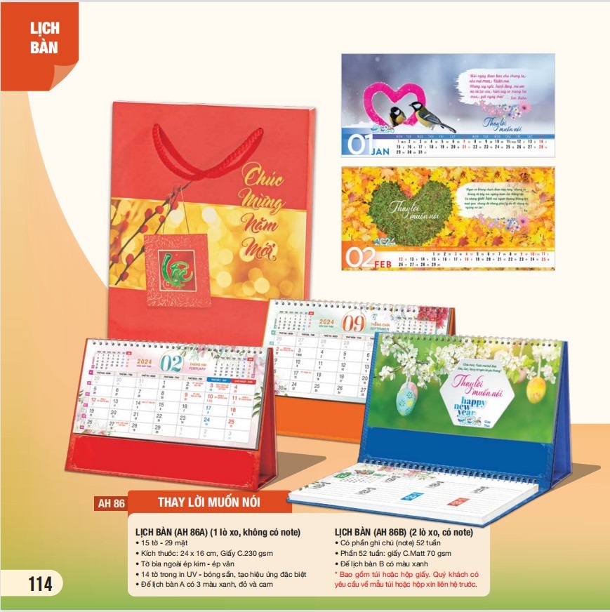 Combo 5 cuốn lịch bàn 2024 - MS AH-81 - AH-90 (mẫu ngẫu nhiên)