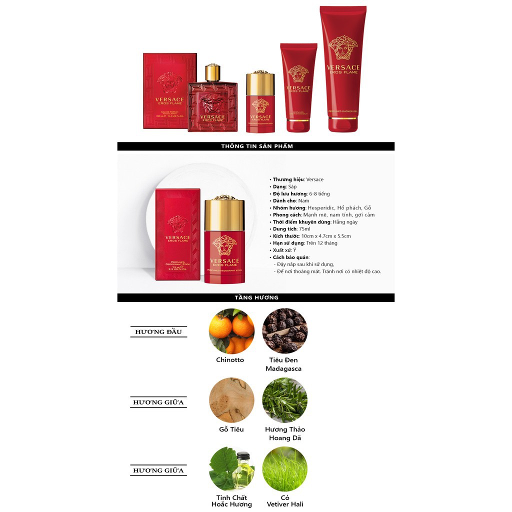 Lăn khử mùi Nước hoa Versace Eros Flame Perfumed Deodorant Stick 75ML