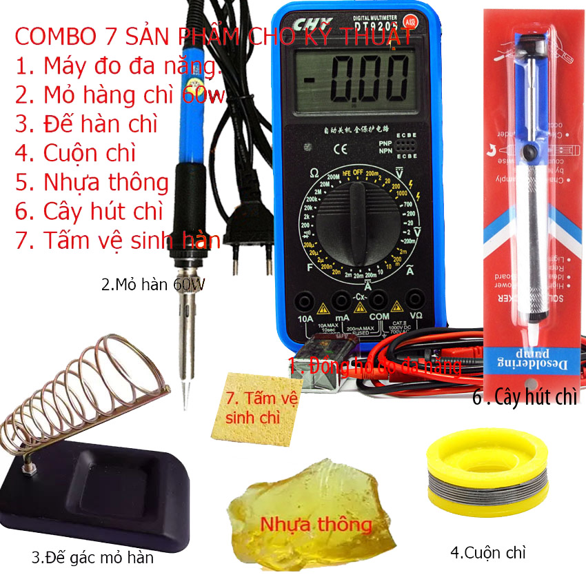 Đồng hồ đo vạn năng cao cấp chy dt9205a + 6 món dụng cụ hàn kỹ thuật