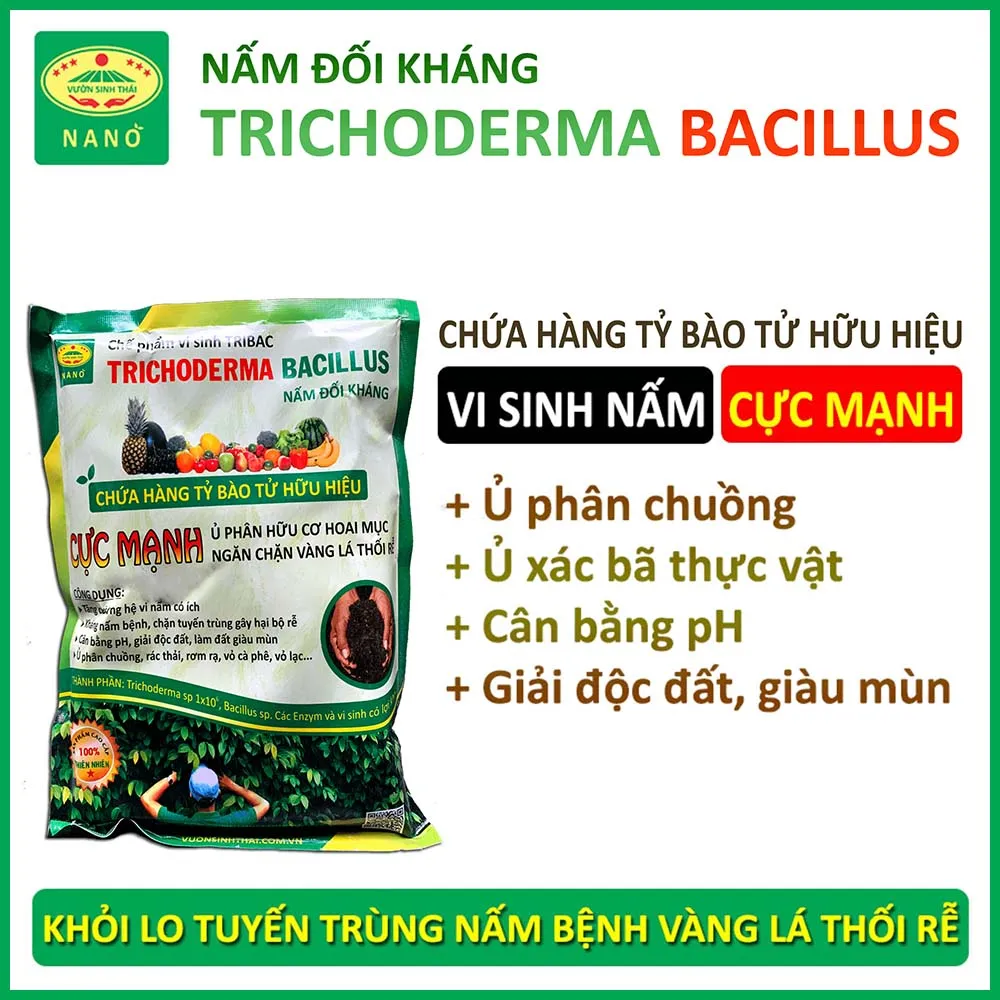 1kg Nấm đối kháng TRICHODERMA BACILLUS cực mạnh - Chế phẩm sinh học ủ phân chuồng hoai mục - Ngăn chặn vàng lá thối rễ - Cải tạo đất