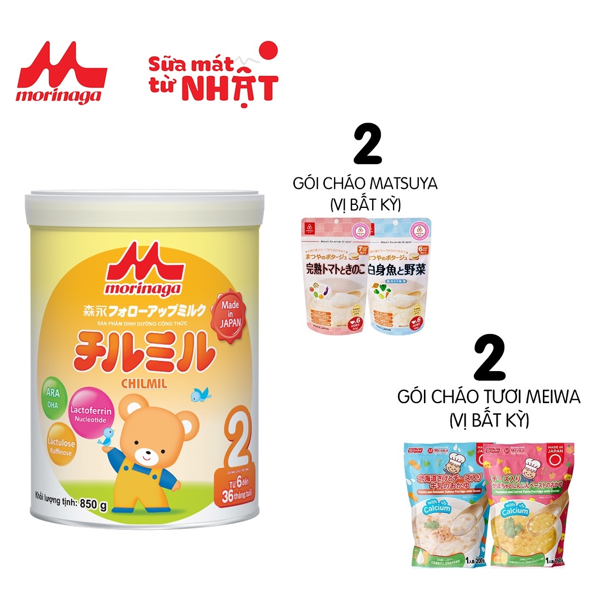 Sữa Morinaga Chilmil Số 2 Nhật Bản 850g tăng sức đề kháng DHA Ca từ 6
