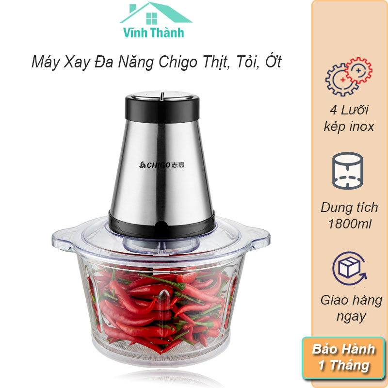 Máy Xay Thịt Đa Năng 2 Cấp Độ Cối Thuỷ Tinh Công Suất 300W Dung Tích 1,8 Lít