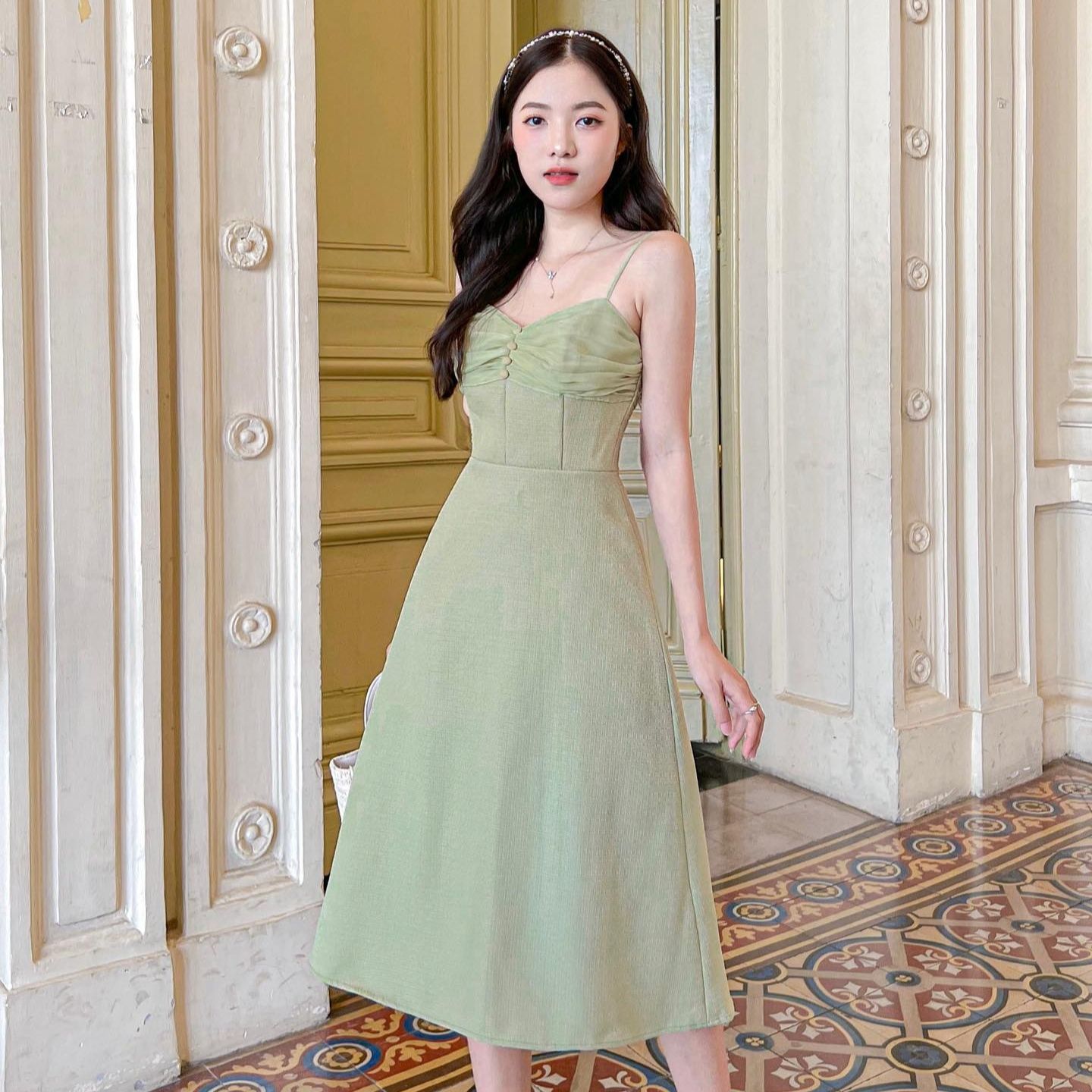 Đầm caniva - đầm 2 dây nhún ngực