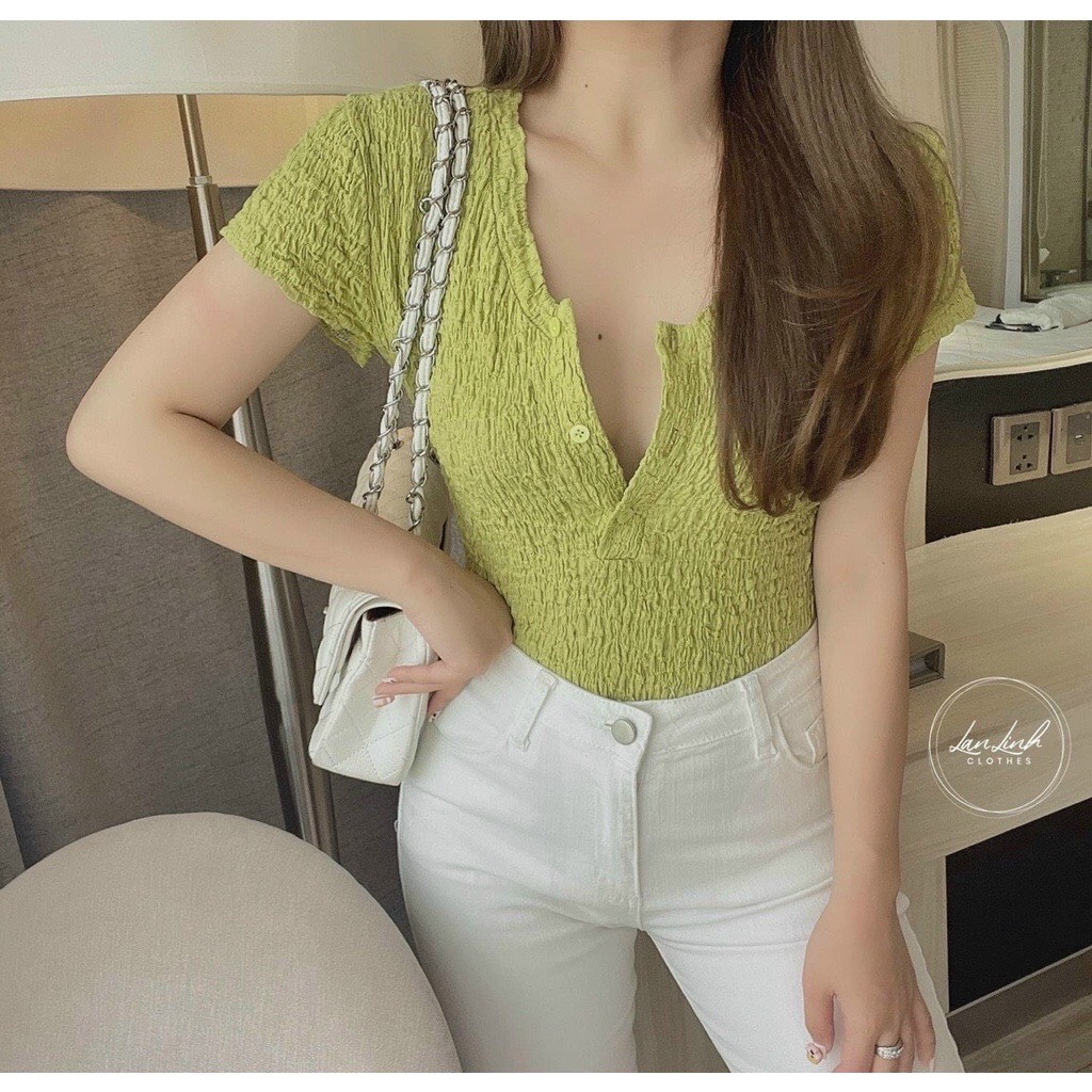 Áo thun xốp nhăn hàng đep sang chảnh ôm body