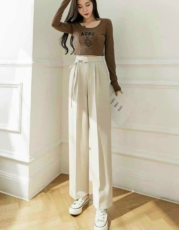 Quần ống rộng nữ lưng cao thắt dây nơ 1 bên quần culottes ống suông công sở dáng dài nhiều màu mặc đi học làm
