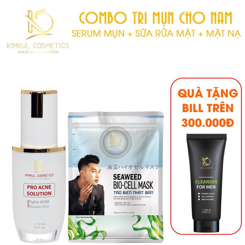 Combo giảm mụn cho Nam KimKul (Pro Acne Solution + Mặt Nạ Bio-Cell Mask) - Bộ combo hỗ trợ xóa mụn nhanh cho Nam giá rẻ
