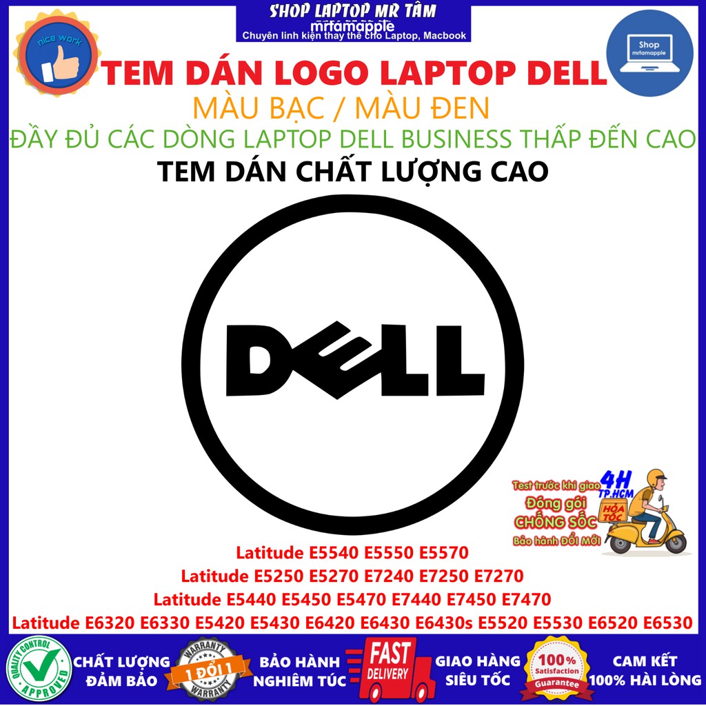 TEM DÁN STICKER LOGO DELL (BẠC, ĐEN) TRANG TRÍ MÁY TÍNH LAPTOP