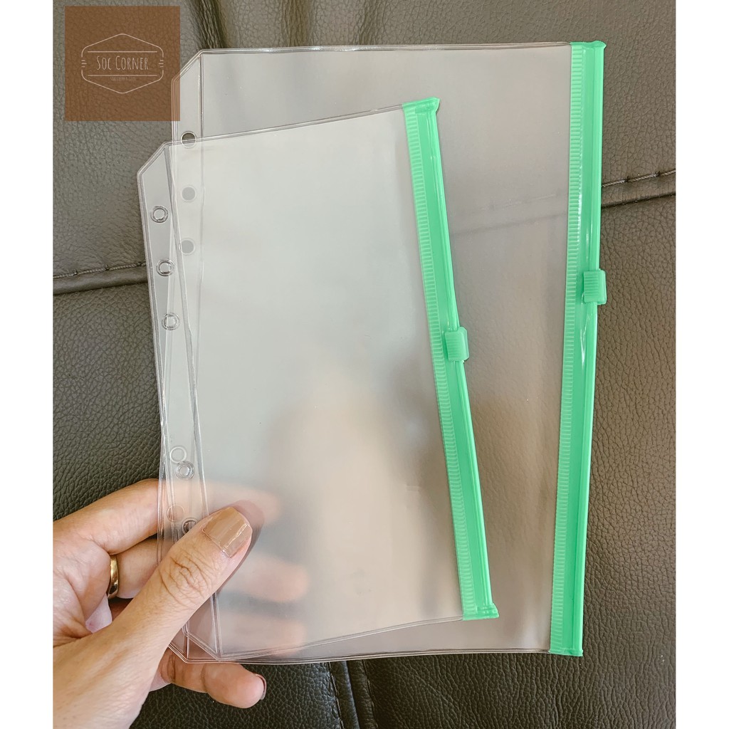 Túi zip 6 lỗ màu gắn sổ còng A5/A6