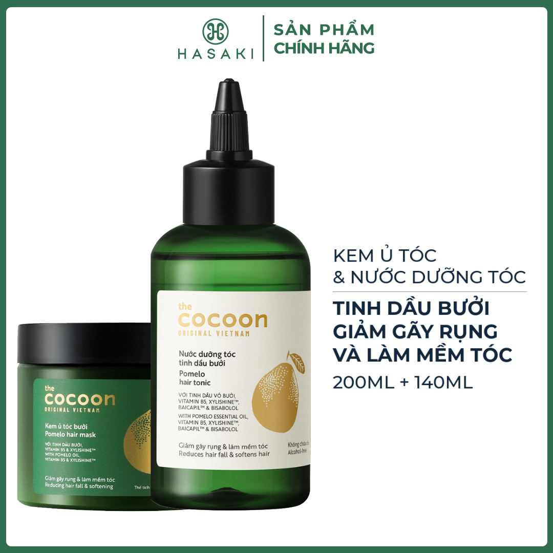 Combo cocoon kem ủ tóc 200ml & nước dưỡng tóc tinh dầu bưởi 140ml hasaki sản phẩm chính hãng