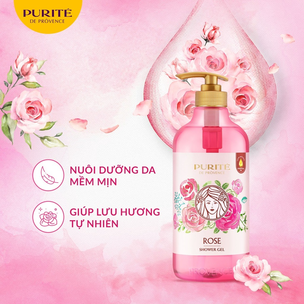 Sữa Tắm Thiên Nhiên PURITÉ Hương Hoa Anh Đào/Hoa Hồng/Hoa Oải Hương/Hoa Mẫu Đơn/Tinh Dầu Thơm 850ML/ 1.1L/ 1.4L