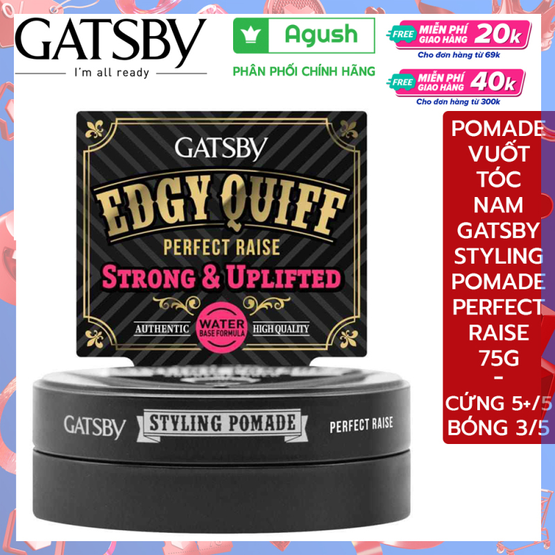 Pomade gel vuốt tóc nam Gatsby Styling Pomade Perfect Raise tạo kiểu Edgy Quiff 75g khá bóng siêu cứng giữ nếp rất lâu không bết dính gốc nước dễ gội sạch thơm hương trái cây giá rẻ