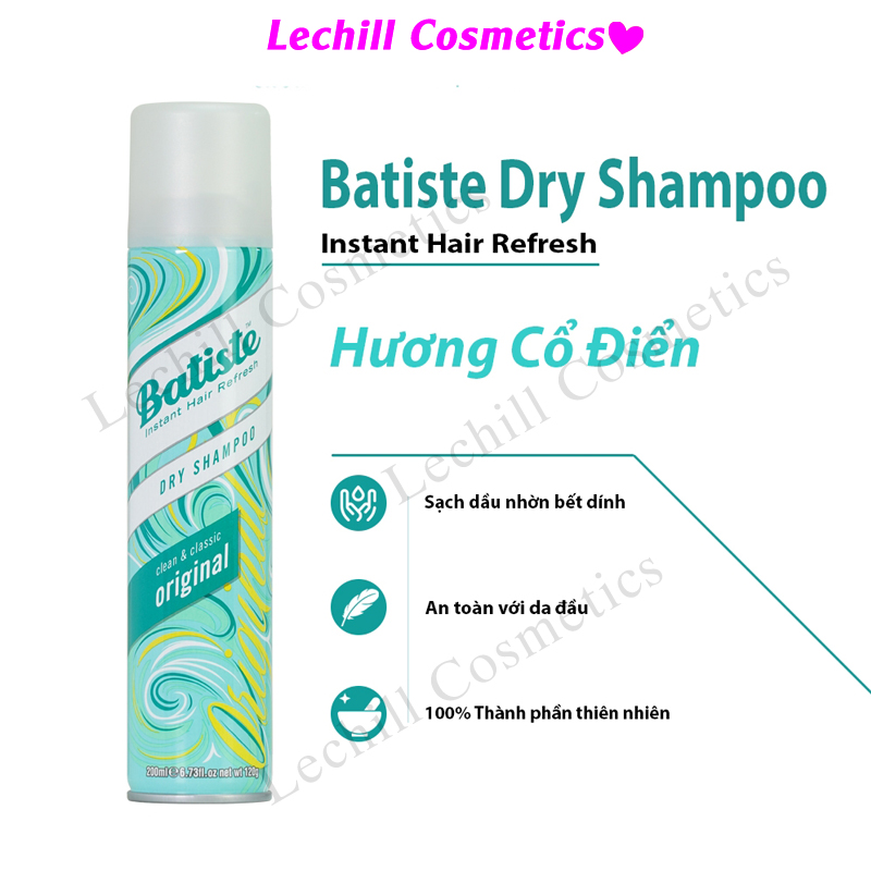 Dầu Gội Khô Batiste Dry Shampoo 200ml-[Original,Cherry,Bush,Fresh,Beautiful brunette,Divine dark,Oriental,Tropical]