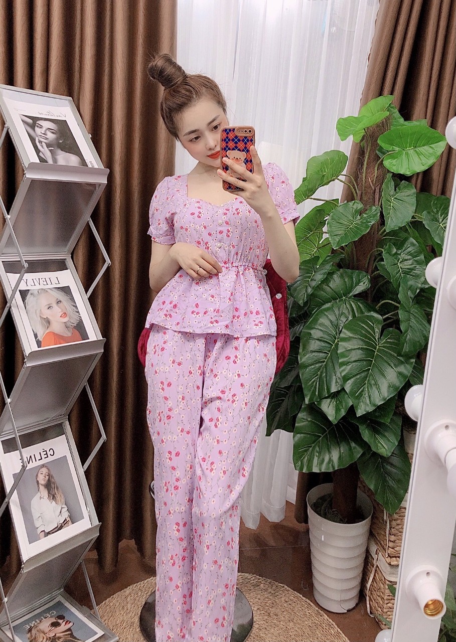 ĐỒ BỘ LỤA MẶC NHÀ-ĐỒ BỘ LỤA DÀI MẶC NHÀ ĐÍNH CÚC NGỌC TIỂU T