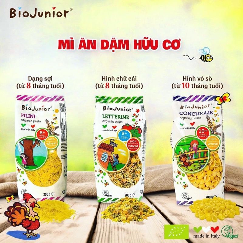 Mì Nui Bio Junior 200g Hữu Cơ Cho Bé Ăn Dặm (Từ 8 - 10 tháng tuổi)