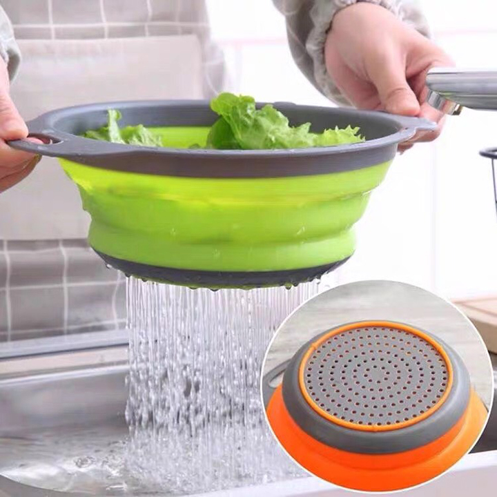 Bộ rổ tròn silicon 2 rổ gấp gọn tiện lợi giúp chị em nội trợ tiết kiệm không gian bếp