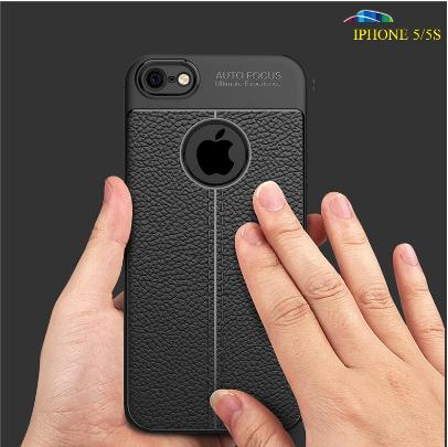Ốp lưng iphone 5 5s vân da cao cấp auto focus tặng cường lực