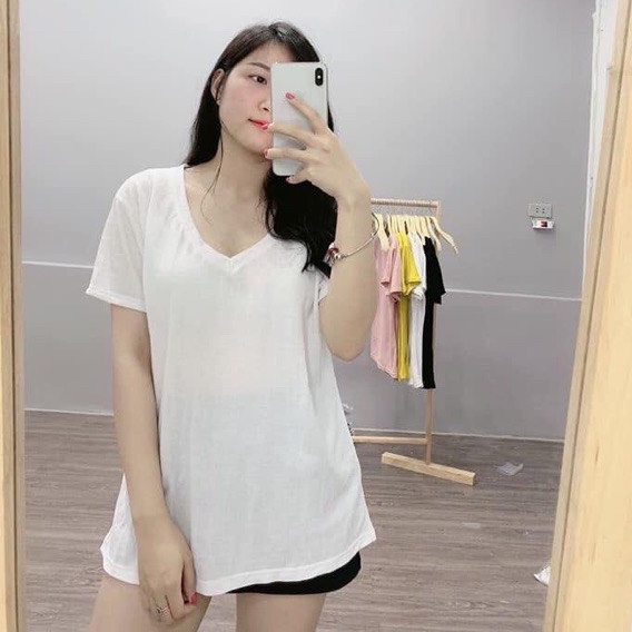 Áo Thun Nữ Cổ Tim Chất Liệu Cotton Co Giãn Tốt