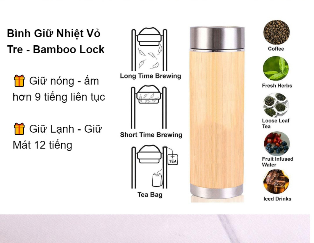 Quà tặng tốt nghiệp cho thầy cô, bạn bè năm 2024/Quà Sinh Nhật BYL/Bình giữ nhiệt vỏ tre BAMBOO khắc tên theo yêu cầu /Quà tặng bạn thân
