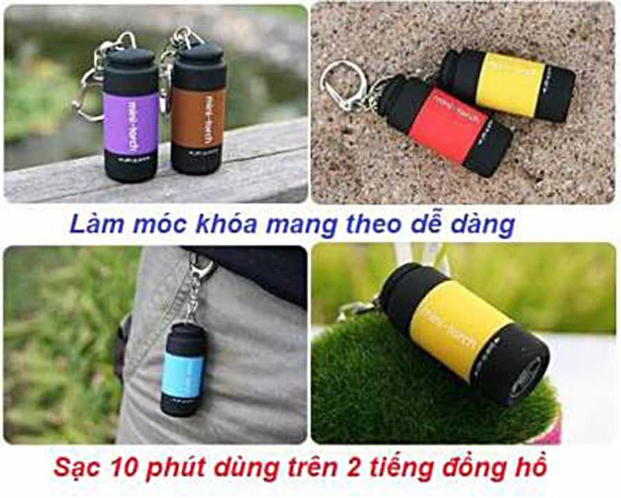 [freeship] [HCM]Đèn Pin Mini Siêu Sáng Móc Khóa Sạc USB giá rẻ