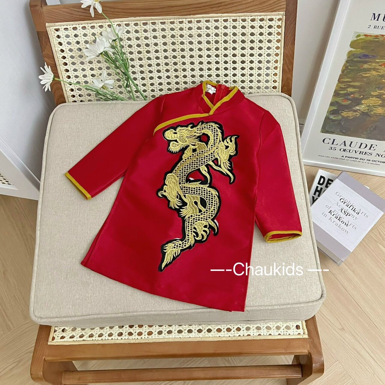 Áo dài diện tết cho bé trai , mẫu đáp rồng siêu xinh