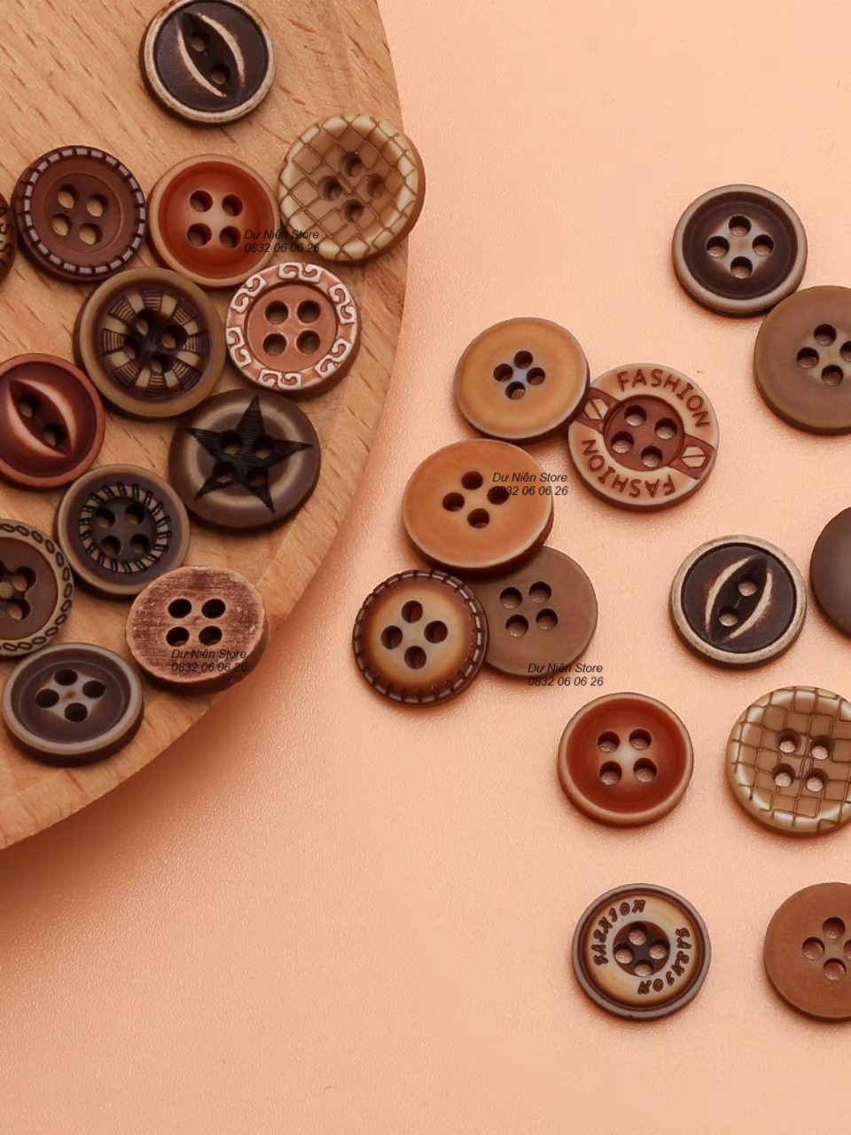 Nút Gỗ 12mm Phong Cách Vintage Gói 50 Nút