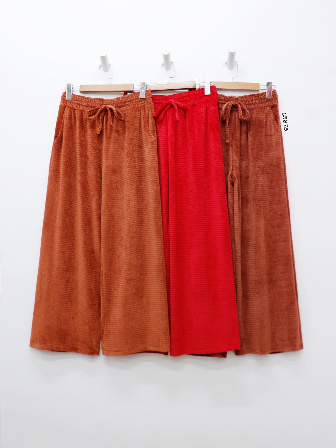 C3678 - Quần nhung ống rộng lưng thun cột nơ