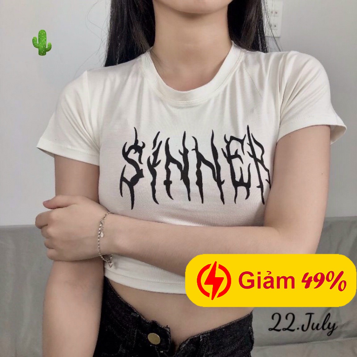 Áo croptop inh chữ sinner gai nhọn chất độc đáo ttpk0191