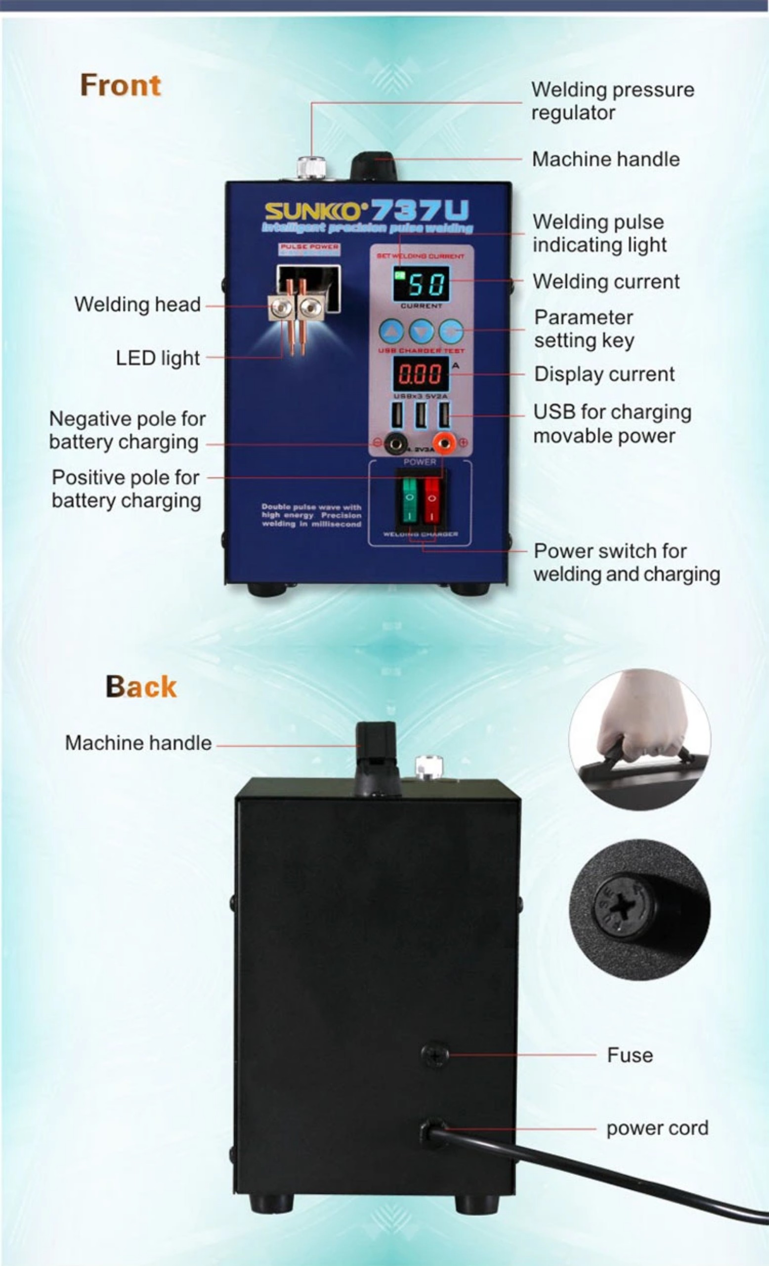 Máy Hàn Cell Pin SUNKKO 737U Chính Hãng