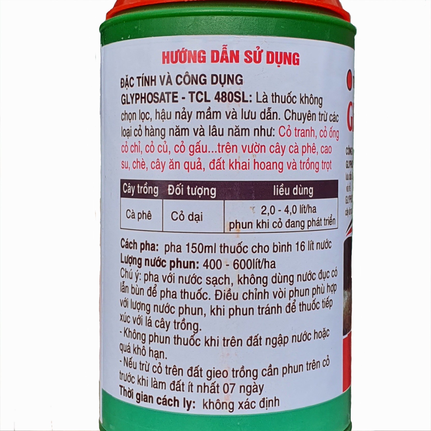 💎 Thuốc trừ cỏ GLYPHOSATE - TC 480SL (Chai 900ml)💖 Lưu dẫn tận rễ