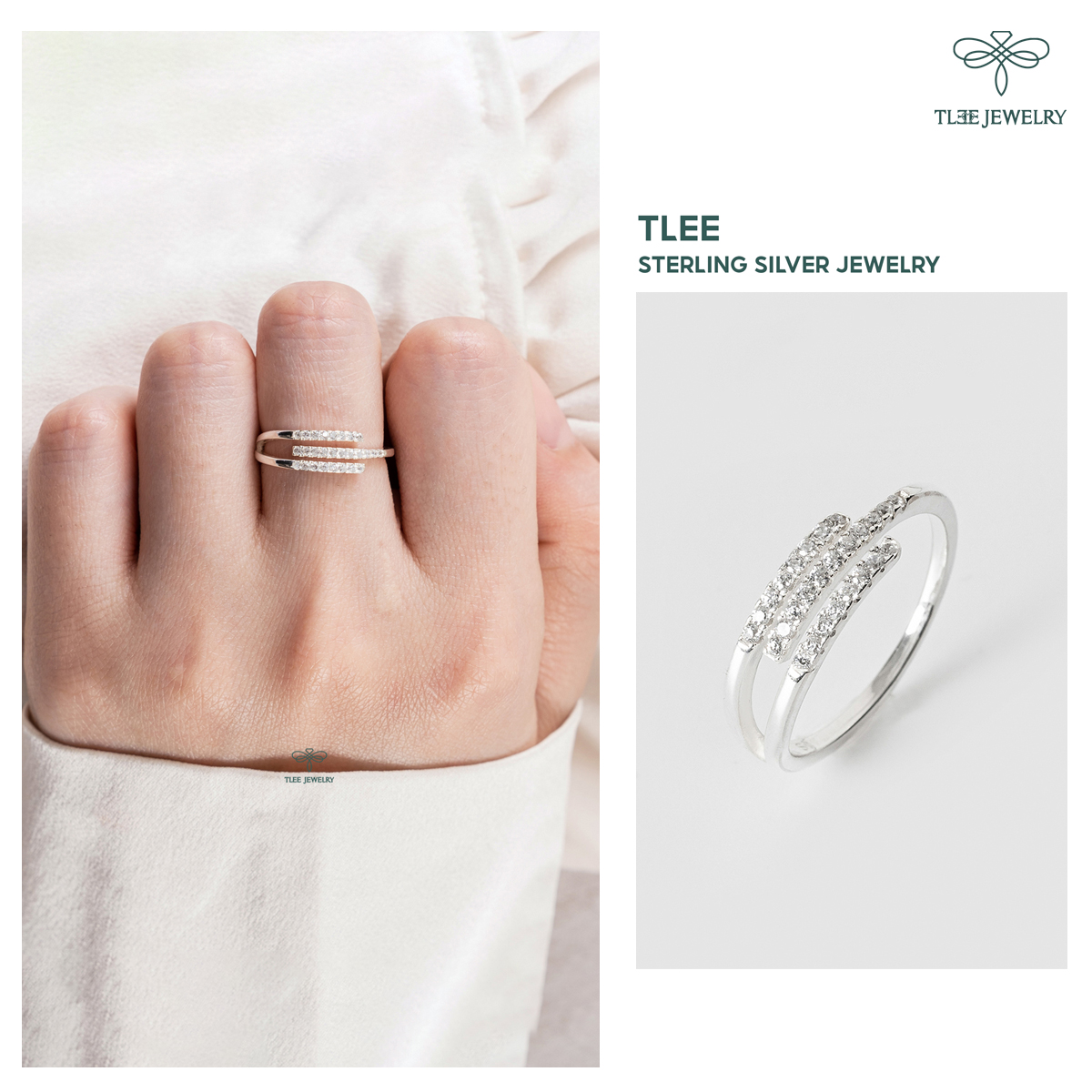 Nhẫn bạc nữ TLEE ba tầng đính đá cao cấp TleeJewelry A0220
