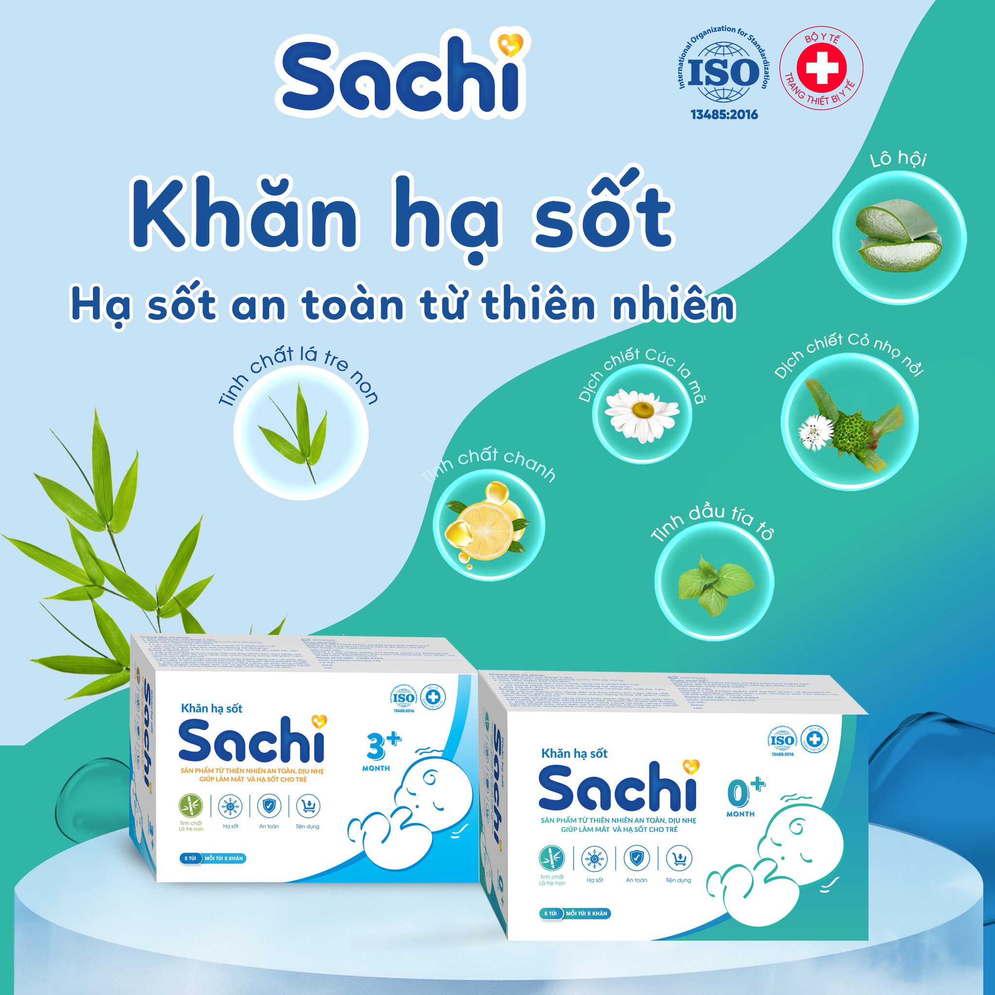 Khăn lau hạ sốt 0m+ & 3m+ sachi - giúp hạ nhiệt, giảm sốt, ngăn ngừa co giật