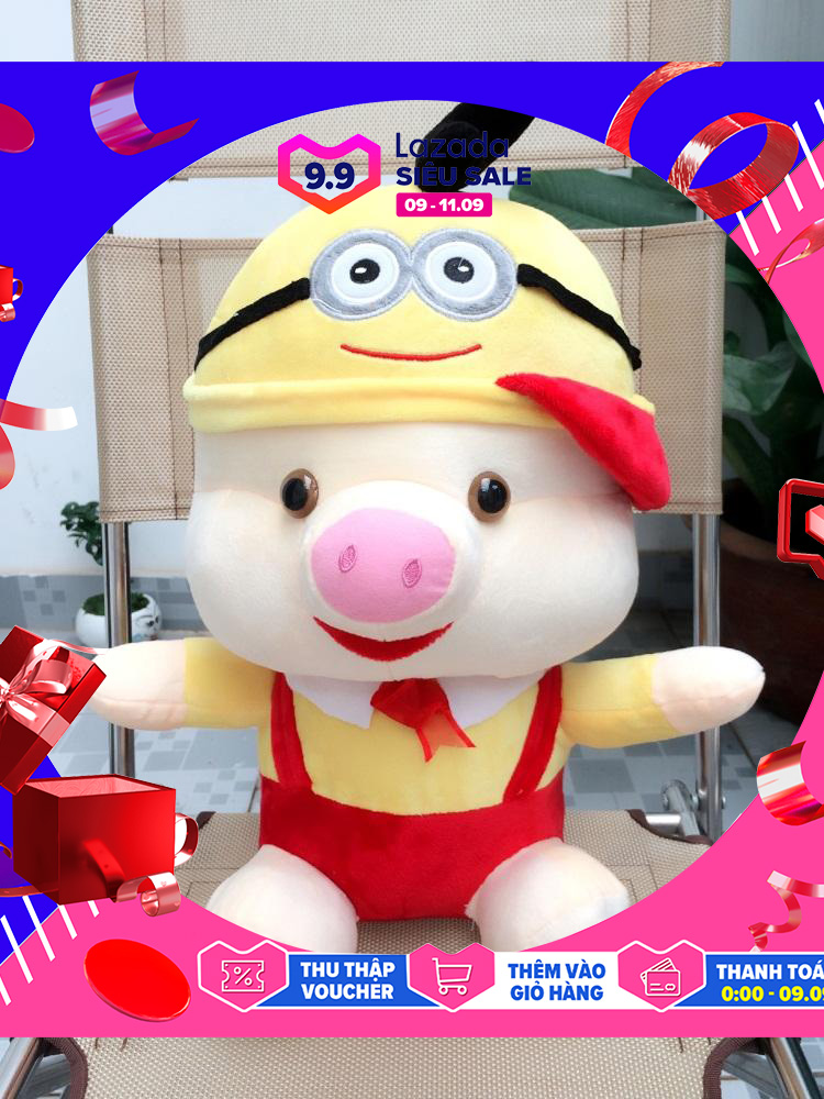 GẤU BÔNG LỢN NÓN MINION CAO 40CM ĐỎ