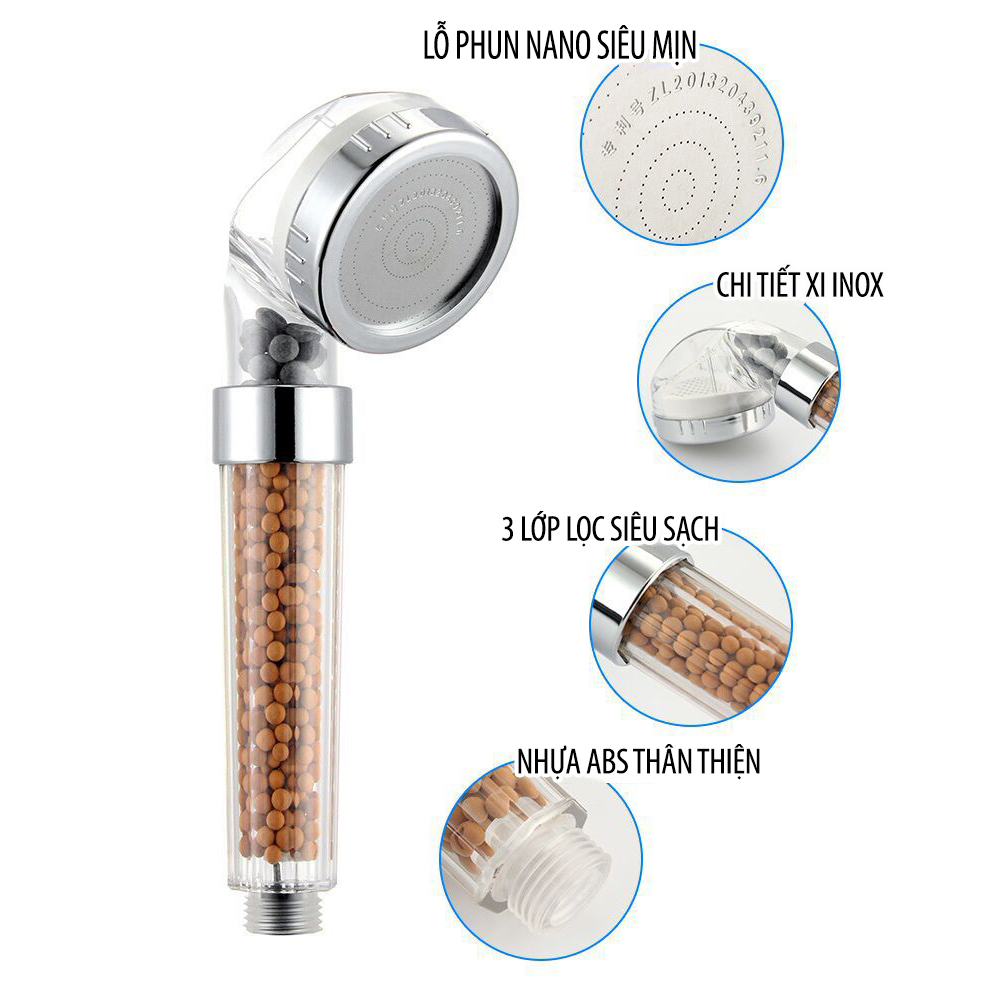 Bộ vòi sen tăng áp nano, bộ sen tắm 3 lớp lọc công nghệ Nano tiên tiến đánh bay mọi tạp chất tăng áp - Huy Tưởng